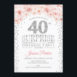 Überraschung 40. Geburtstag Party - Weißes Silberr Einladung<br><div class="desc">Überraschung 40. Geburtstag Party Einladung. Elegantes Design in Imitaten Glitzer silber,  weiß und rosa. Enthält Konfetti,  Skript-Schriftart und Aquarellblau rosa Blume. Nachricht,  wenn Sie weitere Anpassungen benötigen.</div>