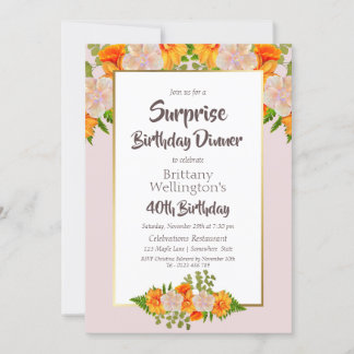 Überraschung 40. Geburtstag Pink Orange Gold Einladung