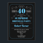 Überraschung 40. Geburtstag - Schwarz Blau Einladung<br><div class="desc">Überraschung 40. Geburtstag Einladung Elegantes Retro-Chalkboard,  schwarz,  blau und weiß Design. Bis 40 Jahre! Kann für jedes Alter angepasst werden.</div>