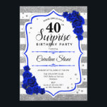 Überraschung 40. Geburtstag - Silver White Royal B Einladung<br><div class="desc">Überraschung 40. Geburtstag Einladung. Weiblich,  königsblau mit Imitaten Glitzer Silber. Enthält Streifen,  Rose,  Skript-Schriftart und Konfetti. Ideal für eine elegante Geburtstagsfeier. Kann personalisiert sein,  jedes Alter zu zeigen. Nachricht,  wenn Sie weitere Anpassungen benötigen.</div>