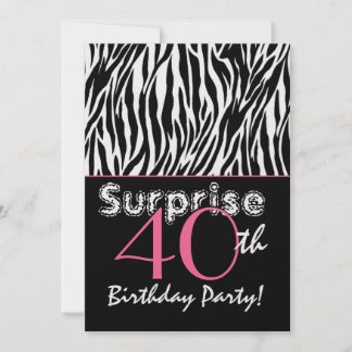 ÜBERRASCHUNG 40. Geburtstag Zebrastreifen Schwarz- Einladung