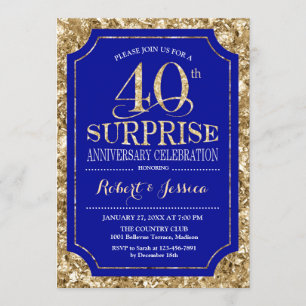 Überraschung 40. Hochzeitstag - Blue Gold Einladung