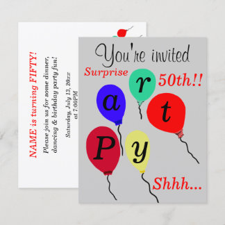 Überraschung 50. Geburtstag Balloons Party Einladu Einladung