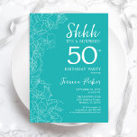 Überraschung 50. Geburtstag - Blumentürkis Einladung<br><div class="desc">Blumentürkis Überraschung 50. Geburtstag Einladung. Minimalistisches modernes feminines Design mit botanischen Akzenten und Typografie-Script-Schriftart. Einfache florale Einladungskarte perfekt für eine stilvolle weibliche Überraschung am Tag.</div>