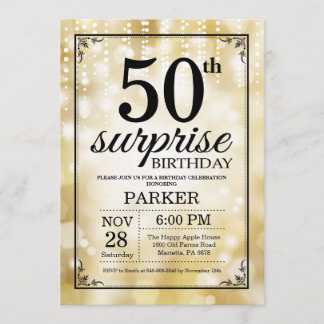 Überraschung 50. Geburtstag Einladung Gold Glitzer