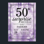 Überraschung 50. Geburtstag Einladung Lila Glitzer<br><div class="desc">Überraschung 50. Geburtstag Einladung mit Lila String-Leuchten mit Lila Glitzer Hintergrund. Lila Geburtstag. Erwachsener zum Geburtstag. Männer oder Frauen laden ein. 13. 15. 16. 18. 20. 21. 30. 40. 50. 60. 70. 80. 90. 100. Jedes Alter. Für weitere Anpassungen klicken Sie bitte auf die Schaltfläche "Anpassen" und verwenden Sie unser...</div>