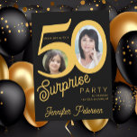 Überraschung 50. Geburtstag Gold schwarzes Foto Einladung<br><div class="desc">Trendy kühnen Typografie 50. Geburtstag Überraschung Party Einladung mit 2 Fotos und moderne Retro-Stil Skript. Einfach mit Text und Bildern personalisieren.    Digitaler Download verfügbar, </div>