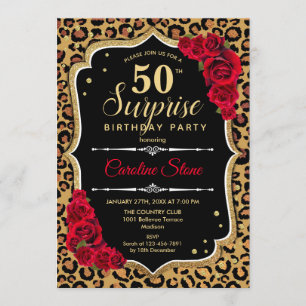 Überraschung 50. Geburtstag - Leopard Black Gold R Einladung
