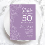 Überraschung 50. Geburtstag - Lila Einladung<br><div class="desc">Lila Überraschung am 50. Geburtstag Einladung. Minimalistisches modernes feminines Design mit botanischen Akzenten und Typografie-Script-Schriftart. Einfache florale Einladungskarte perfekt für eine stilvolle weibliche Überraschung am Tag.</div>