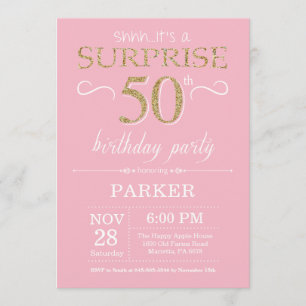 Überraschung 50. Geburtstag Pink und Gold Glitzer Einladung