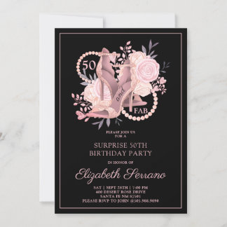 Überraschung 50. Geburtstag Rose Gold Black Party Einladung