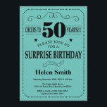 Überraschung 50. Geburtstag Schwarz und Aquamarin Einladung<br><div class="desc">Überraschung 50. Geburtstag Einladung Schwarz und Aquamarine Typografie. Schwarz und Aquamarines Aqua Türkis Hintergrund. Erwachsener Geburtstag. Männer oder Frauen zum Geburtstag. Kinder Junge oder Mädchen Lady Teenage Teenage Bday Einladen. 13. 15. 16. 18. 20. 21. 30. 40. 50. 60. 70. 80. 90. 100. Jedes Alter. Für weitere Anpassungen klicken Sie...</div>