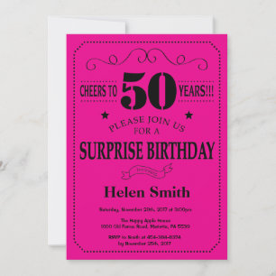 Überraschung 50. Geburtstag Schwarz und Hot Pink Einladung