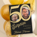 Überraschung 50. Geburtstag schwarzes Gold Foto Einladung<br><div class="desc">Trendy kühnen Typografie 50. Geburtstag Überraschung Party Einladung mit 2 Fotos und modernen Retro-Stil Skript. Einfach mit Text und Bildern personalisieren.</div>