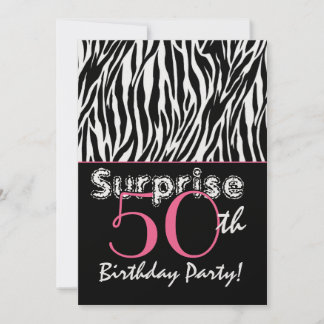 ÜBERRASCHUNG 50. Geburtstag Zebrastreifen Schwarz- Einladung