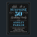 Überraschung 50. Geburtstagsparty - Black Blue Einladung<br><div class="desc">Überraschung 50. Geburtstagsparty Einladung. Einfaches Design in schwarz,  hellblau und weiß. Funktioniert mit elegantem Script-Schriftart. Überraschende Feier für Mann oder Frau. Kann in jedem Alter angepasst werden!</div>