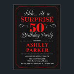 Überraschung 50. Geburtstagsparty - Black Red Whit Einladung<br><div class="desc">Überraschung 50. Geburtstagsparty Einladung. Einfaches Design in schwarz,  rot und weiß. Funktioniert mit elegantem Script-Schriftart. Überraschende Feier für Mann oder Frau. Kann in jedem Alter angepasst werden!</div>