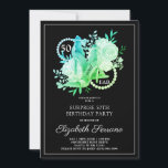 Überraschung 50. Geburtstagsparty Blue Green on Bl Einladung<br><div class="desc">Eine elegante 50 und Fab 50. Geburtstagseinladung in blau grün auf schwarz mit weißer Schriftzeiche mit hochhackigen Tanzschuhen mit Glitzer,  Blumenmuster und einer Perlenkette,  die in Design und Typ integriert ist. Ein einzigartiges stilvolles Willkommen für diesen Meilenstein Geburtstag. 50 und immer noch fab!</div>