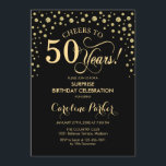 Überraschung 50. Geburtstagsparty - Gold Black Einladung<br><div class="desc">Überraschung 50. Geburtstagsparty Einladung. Elegantes Design in Schwarz und Imitat Glitzer Gold . Enthält Skript-Schriftart und Diamanten Konfetti. Feiert bis 50 Jahre! Nachricht,  wenn Sie weitere Anpassungen benötigen.</div>