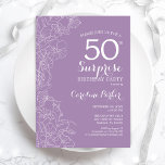Überraschung 50. Geburtstagsparty - Lila Blume Einladung<br><div class="desc">Lila Blumenüberraschung 50. Geburtstagsparty Einladung. Minimalistisches modernes Design mit botanischen Akzenten und Typografie-Script-Schriftart. Einfache feminine Einladungskarte,  perfekt für eine stilvolle weibliche Überraschung am Tag. Kann für jedes Alter angepasst werden.</div>