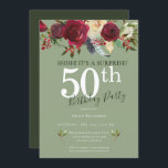 Überraschung 50. Geburtstagsparty Rote Rose Floral Einladung<br><div class="desc">Dieses 50. Geburtstagsparty-Design besticht durch Aquarellfarben-Blume und individuelle Typografie. Was für eine schöne Art,  Ihre Gäste zu diesem besondere Anlass einzuladen.</div>