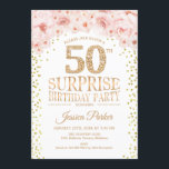 Überraschung 50. Geburtstagsparty - Weißes Gold Ro Einladung<br><div class="desc">Überraschung 50. Geburtstagsparty Einladung. Elegantes Design in Imitaten Glitzer Gold,  Weiß und Rosa. Enthält Konfetti,  Skript-Schriftart und Aquarellblau rosa Blume. Nachricht,  wenn Sie weitere Anpassungen benötigen.</div>