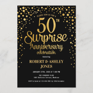 Überraschung 50. Hochzeitstag - Black & Gold Einladung