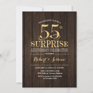 Überraschung 55. Hochzeitstag - Holz Gold Einladung