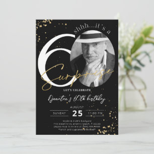 Überraschung 60. Geburtstag Black Gold Foto Einlad Einladung
