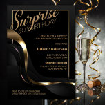 Überraschung 60. Geburtstag Black Gold Party Einladung<br><div class="desc">Organisieren Sie Ihre Überraschungsmeilenstein 60. Geburtstagsfeier im Stil mit unserer schicken und raffinierten schwarzen Party Einladung. Mit seinem anpassbaren Text können Sie die Einladung personalisieren. Diese Einladung enthält einen feinen Goldrahmen, der den Text umschließt und Ihrem besondere Anlass eine Touch Luxus verleiht. Das goldene und graue abstrakte, wellenförmige Band-Design verleiht...</div>