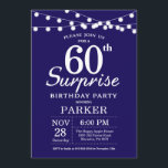 Überraschung 60. Geburtstag Einladung Navy Blue<br><div class="desc">Überraschung 60. Geburtstag Einladung mit String Lights. Navy Blue Background. 13. 15. 16. 18. 20. 21. 30. 40. 50. 60. 70. 80. 90. 100. Jedes Alter. Für weitere Anpassungen klicken Sie bitte auf die Schaltfläche "Anpassen" und verwenden Sie unser Designwerkzeug,  um diese Vorlage zu ändern.</div>