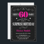 Überraschung 60. Geburtstag Heiß rosa und schwarz Einladung<br><div class="desc">Überraschung 60. Geburtstag Einladung Hot Pink und schwarze Typografie. Tafel. Schwarz-Weiß-Hintergrund. Erwachsener zum Geburtstag. Männer oder Frauen zum Geburtstag. Kinder Junge oder Mädchen Lady Teen Teenage Bday einladen. 13. 15. 16. 18. 20. 21. 30. 40. 50. 60. 70. 80. 90. Jedes Alter. Für weitere Anpassungen klicken Sie bitte auf die...</div>