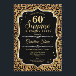 Überraschung 60. Geburtstag - Leopard Black Gold Einladung<br><div class="desc">Überraschung 60. Geburtstag Einladung. Weibliches Design in Schwarz und Imitat Glitzer Gold. Features Tier Leopard Geparden Geparden,  Skript-Schriftart und Konfetti. Ideal für eine elegante Geburtstagsfeier. Kann personalisiert sein,  jedes Alter zu zeigen. Nachricht,  wenn Sie weitere Anpassungen benötigen.</div>
