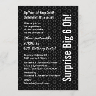 ÜBERRASCHUNG 60. Geburtstag Moderne Schwarz-weiße Einladung