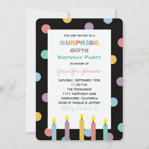 Überraschung 60. Geburtstag Party bunte Punkte Einladung