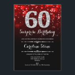Überraschung 60. Geburtstag - Schwarzes Rotes Silb Einladung<br><div class="desc">Überraschung 60. Geburtstag Einladung. Elegantes schwarz rotes Design mit Imitaten Glitzer Silber. Erwachsener Geburtstag. Enthält Diamanten,  Bokeh-Leuchten und Skript-Schriftart. Männer oder Frauen laden ein. Ideal für eine stilvolle Geburtstagsfeier. Nachricht,  wenn Sie weitere Anpassungen benötigen.</div>