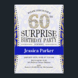 Überraschung 60. Geburtstag - White Gold Royal Blu Einladung<br><div class="desc">Überraschung 60. Geburtstagsparty Einladung. Elegantes Design in Imitaten Glitzer Gold,  weiß und königsblau.</div>