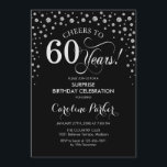 Überraschung 60. Geburtstagsparty - Black Silver Einladung<br><div class="desc">Überraschung 60. Geburtstagsparty Einladung. Elegantes Design in Schwarz und Imitat Glitzer Silber. Enthält Skript-Schriftart und Diamanten Konfetti. Feiert bis 60 Jahre! Nachricht,  wenn Sie weitere Anpassungen benötigen.</div>