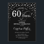 Überraschung 60. Geburtstagsparty - Black Silver Einladung<br><div class="desc">Überraschung 60. Geburtstagsparty Einladung. Elegantes Design in Schwarz und Imitat Glitzer Silber. Enthält Skript-Schriftart und Diamanten Konfetti. Feiert bis 60 Jahre! Nachricht,  wenn Sie weitere Anpassungen benötigen.</div>