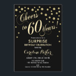 Überraschung 60. Geburtstagsparty - Gold Black Einladung<br><div class="desc">Überraschung 60. Geburtstagsparty Einladung Elegantes Design mit Imitaten Glitzer Gold und Schwarz. Enthält Skript-Schriftart und Konfetti. Feiert bis 60 Jahre! Melde mich,  wenn du ein Alter brauchst.</div>