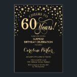 Überraschung 60. Geburtstagsparty - Gold Black Einladung<br><div class="desc">Überraschung 60. Geburtstagsparty Einladung. Elegantes Design in Schwarz und Imitat Glitzer Gold . Enthält Skript-Schriftart und Diamanten Konfetti. Feiert bis 60 Jahre! Nachricht,  wenn Sie weitere Anpassungen benötigen.</div>