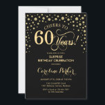 Überraschung 60. Geburtstagsparty - Gold Black Einladung<br><div class="desc">Überraschung 60. Geburtstagsparty Einladung. Elegantes Design in Schwarz und Imitat Glitzer Gold . Enthält Skript-Schriftart und Diamanten Konfetti. Feiert bis 60 Jahre! Nachricht,  wenn Sie weitere Anpassungen benötigen.</div>
