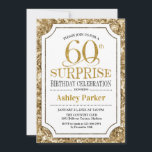 Überraschung 60. Geburtstagsparty - Gold White Einladung<br><div class="desc">Überraschung 60. Geburtstag Feier Einladung. Elegantes Design in Weiß und Imitat Glitzer Gold Muster. Funktioniert mit elegantem Script-Schriftart. Nachricht,  wenn Sie weitere Anpassungen benötigen.</div>