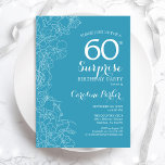 Überraschung 60. Geburtstagsparty - Light Blue Flo Einladung<br><div class="desc">Light Blue Floral Überraschung 60. Geburtstagsfeier Einladung. Minimalistisches modernes Design mit botanischen Akzenten und Typografie-Script-Schriftart. Einfache feminine Einladungskarte,  perfekt für eine stilvolle weibliche Überraschung am Tag. Kann für jedes Alter angepasst werden.</div>