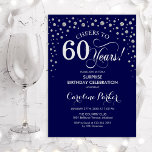 Überraschung 60. Geburtstagsparty - Navy Silver Einladung<br><div class="desc">Überraschung 60. Geburtstagsparty Einladung. Elegantes Design in Marineblau und Imitate Glitzer Silber. Enthält Skript-Schriftart und Diamanten Konfetti. Feiert bis 60 Jahre! Nachricht,  wenn Sie weitere Anpassungen benötigen.</div>