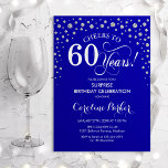 Überraschung 60. Geburtstagsparty - Royal Blue Sil Einladung<br><div class="desc">Überraschung 60. Geburtstagsparty Einladung. Elegantes Design in königsblau und Imitate Glitzer Silber. Enthält Skript-Schriftart und Diamanten Konfetti. Feiert bis 60 Jahre! Nachricht,  wenn Sie weitere Anpassungen benötigen.</div>