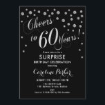 Überraschung 60. Geburtstagsparty - Silver Black Einladung<br><div class="desc">Überraschung 60. Geburtstagsparty Einladung Elegantes Design mit Imitaten Glitzer Silber und Schwarz. Enthält Skript-Schriftart und Konfetti. Feiert bis 60 Jahre! Melde mich,  wenn du ein Alter brauchst.</div>