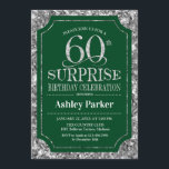 Überraschung 60. Geburtstagsparty - Silver Green Einladung<br><div class="desc">Überraschung 60. Geburtstag Feier Einladung. Elegantes Design in dunkelwaldgrün und Imitate Glitzer silberne Muster. Funktioniert mit elegantem Script-Schriftart. Nachricht,  wenn Sie weitere Anpassungen benötigen.</div>