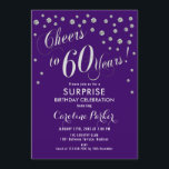 Überraschung 60. Geburtstagsparty - Silver Lila Einladung<br><div class="desc">Überraschung 60. Geburtstagsparty Einladung Elegantes Design mit Imitaten Glitzer Silber und lila. Enthält Skript-Schriftart und Konfetti. Feiert bis 60 Jahre! Melde mich,  wenn du ein Alter brauchst.</div>