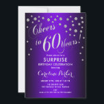 Überraschung 60. Geburtstagsparty - Silver Lila Einladung<br><div class="desc">Überraschung 60. Geburtstagsparty Einladung Elegantes Design mit Imitaten Glitzer Silber und lila. Enthält Skript-Schriftart und Konfetti. Feiert bis 60 Jahre! Melde mich,  wenn du ein Alter brauchst.</div>